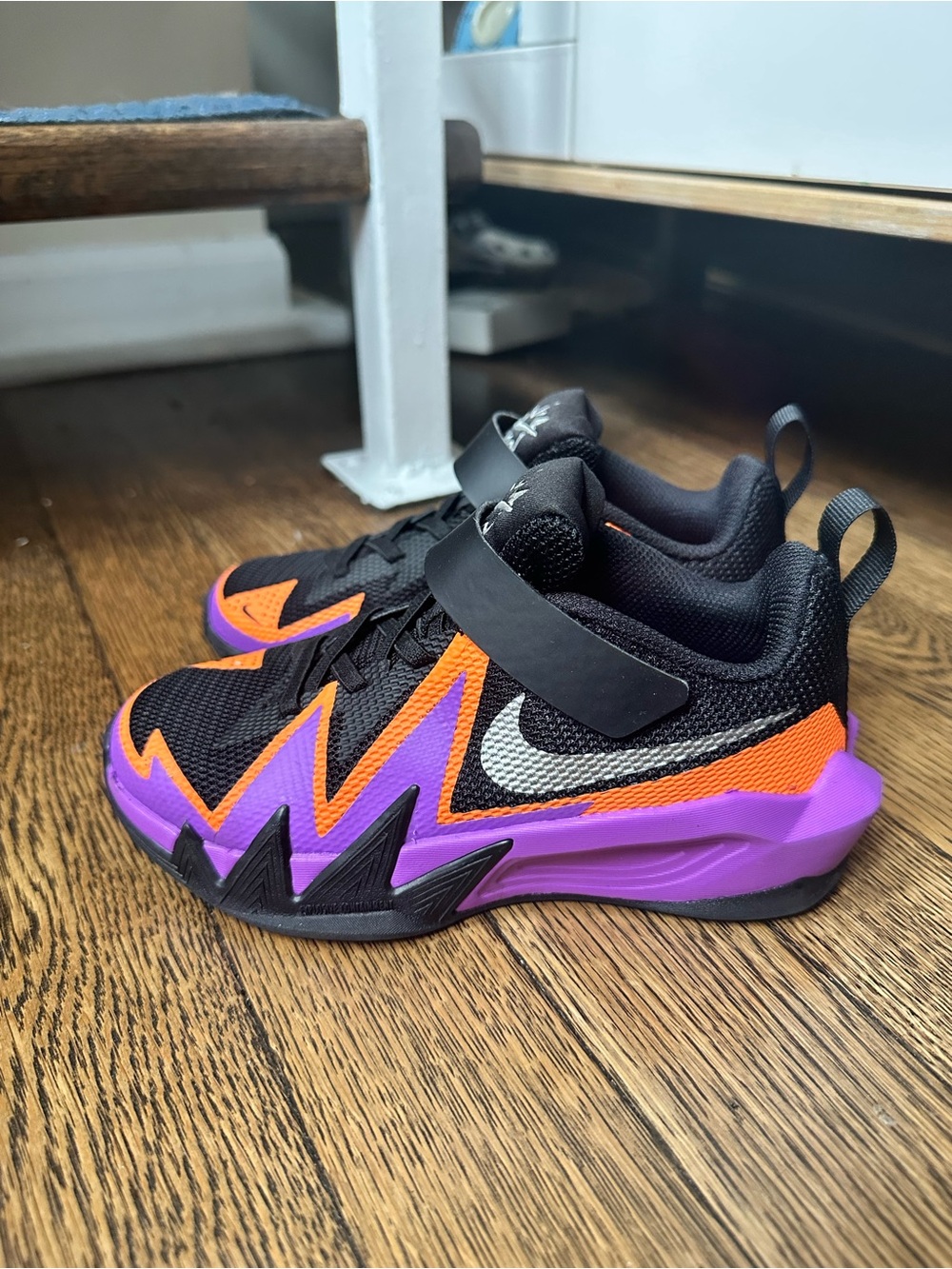 Nike Kids Black Orange Purple Velcro Athletic Sneakers